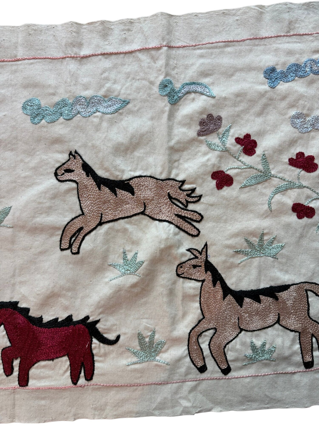 Özbek At Desenli İşlemeli Suzani Yolluk 50 x 140 cm