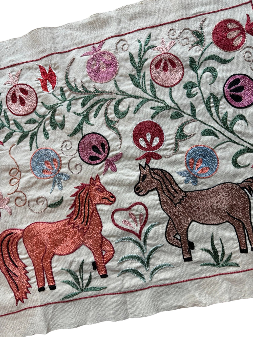 Özbek At Desenli İşlemeli Suzani Yolluk 50 x 140 cm