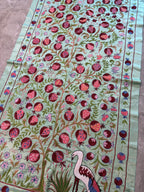 Buhara Yeşil Kuş Desenli İşlemeli Suzani 105 x 190 cm