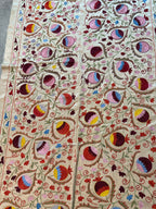 Semerkant Bej Nar Desenli İşlemeli Suzani Duvar Örtüsü 194 x 190 cm