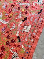Kırmızı Kuş Desenli Suzani Duvar Örtüsü 104 x 190 cm