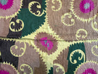 Vintage Sarı Madalyon Desenli El İşlemesi Suzani Duvar Örtüsü 200 x 420 cm