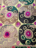 Vintage Sarı Madalyon Desenli El İşlemesi Suzani Duvar Örtüsü 200 x 420 cm