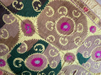 Vintage Sarı Madalyon Desenli El İşlemesi Suzani Duvar Örtüsü 200 x 420 cm