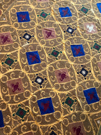 Vintage Özbek Altın Kafes Desenli Suzani Masa Örtüsü 216 x 326 cm