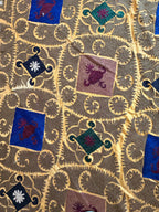Vintage Özbek Altın Kafes Desenli Suzani Masa Örtüsü 216 x 326 cm