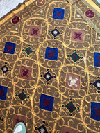 Vintage Özbek Altın Kafes Desenli Suzani Masa Örtüsü 216 x 326 cm