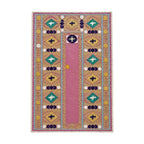 Vintage Pembe Seccade Desenli İşlemeli Suzani Duvar Örtüsü 147 x 225 cm
