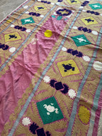 Vintage Pembe Seccade Desenli İşlemeli Suzani Duvar Örtüsü 147 x 225 cm