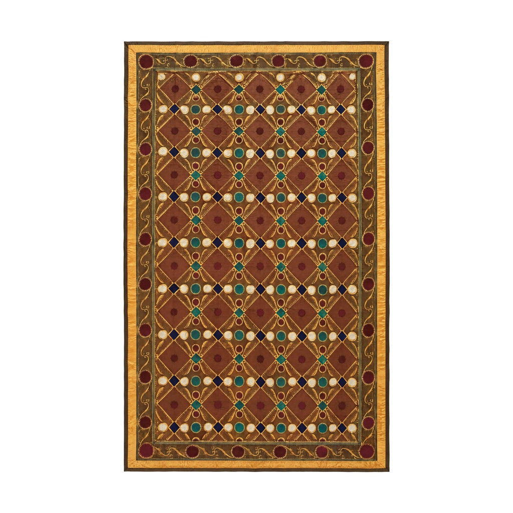 Vintage Kahverengi Kafes Desenli İşlemeli Suzani Duvar Örtüsü 230 x 370 cm
