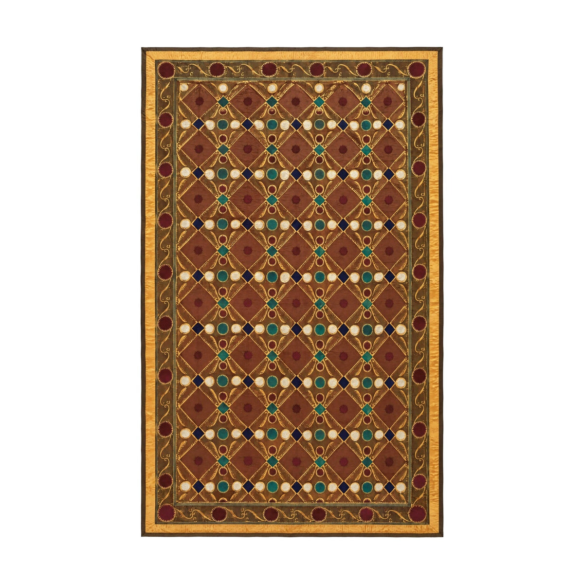 Vintage Kahverengi Kafes Desenli İşlemeli Suzani Duvar Örtüsü 230 x 370 cm