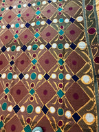 Vintage Kahverengi Kafes Desenli İşlemeli Suzani Duvar Örtüsü 230 x 370 cm