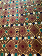 Vintage Kahverengi Kafes Desenli İşlemeli Suzani Duvar Örtüsü 230 x 370 cm