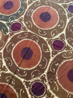 Vintage Kahverengi Madalyon Desenli İşlemeli Suzani 220 x 490 cm