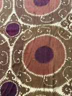 Vintage Kahverengi Madalyon Desenli İşlemeli Suzani 220 x 490 cm