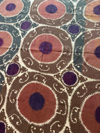 Vintage Kahverengi Madalyon Desenli İşlemeli Suzani 220 x 490 cm