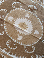 Vintage Semerkant Bej Madalyon Desenli İşlemeli Suzani 150 x 154 cm